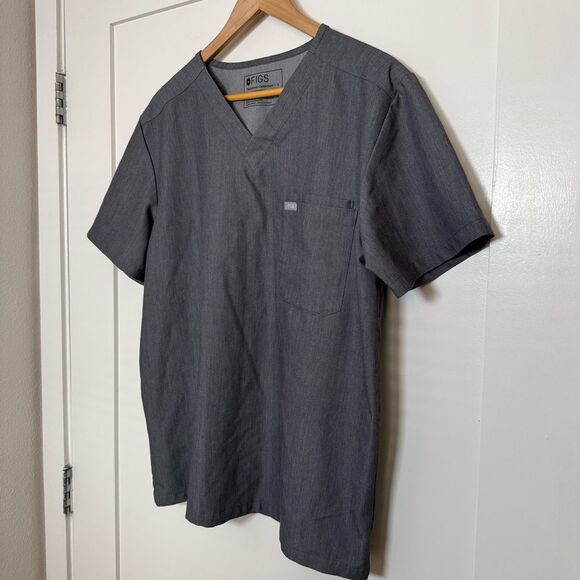 Figs Leon Three-Pocket Scrub Top Mens Sz L Graphite Medical Doctor PO1683 - Picture 2 of 10